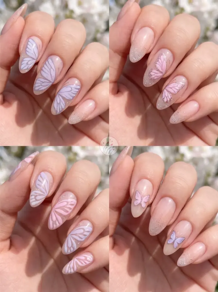 Long Nails Butterfly Art Design