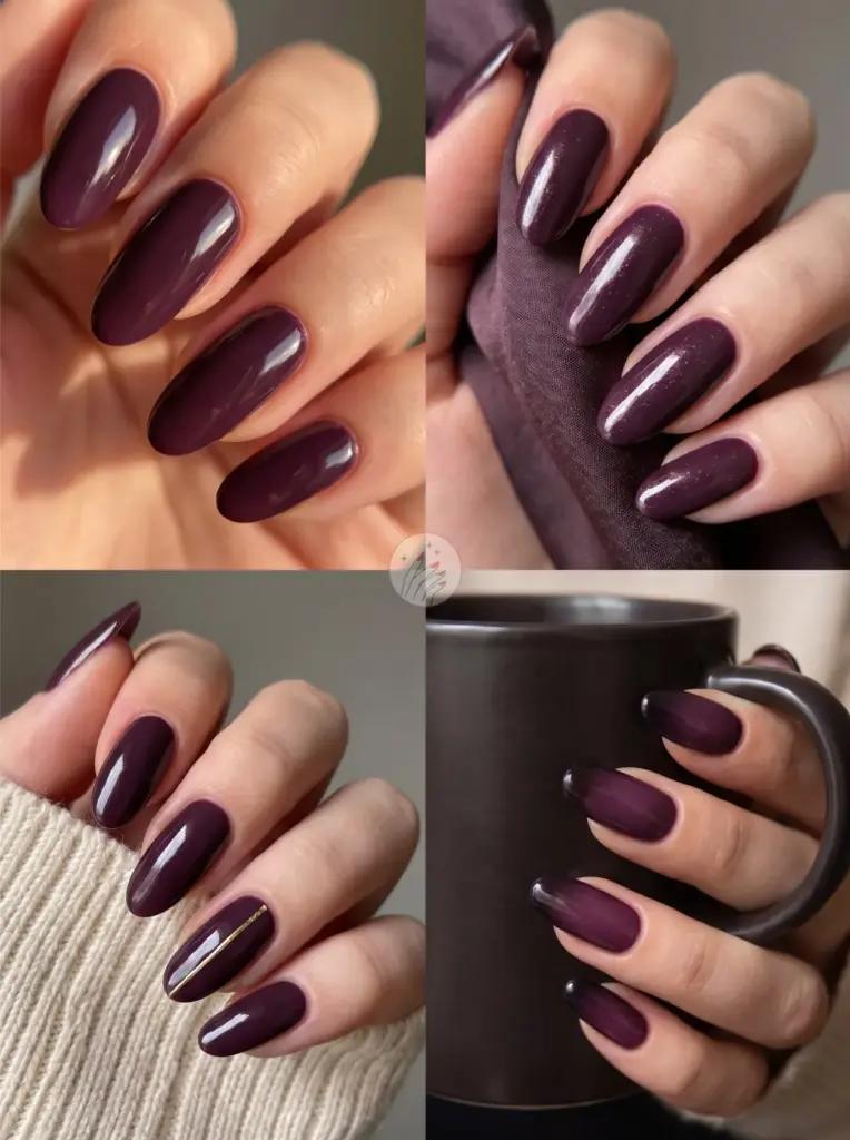 Long Oval Nails Deep Plum