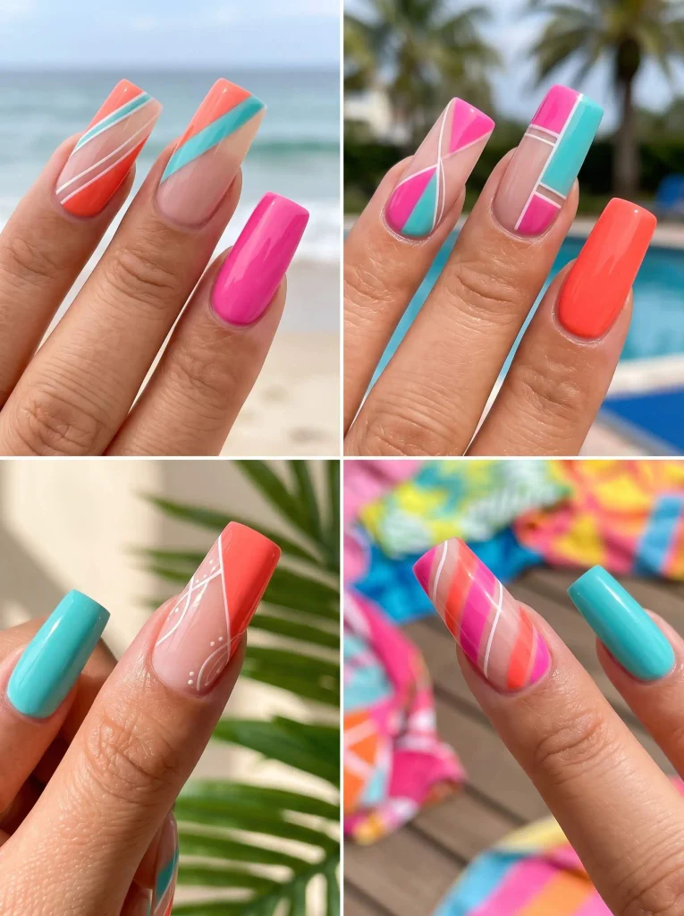 Long Square Acrylic Summer Nails