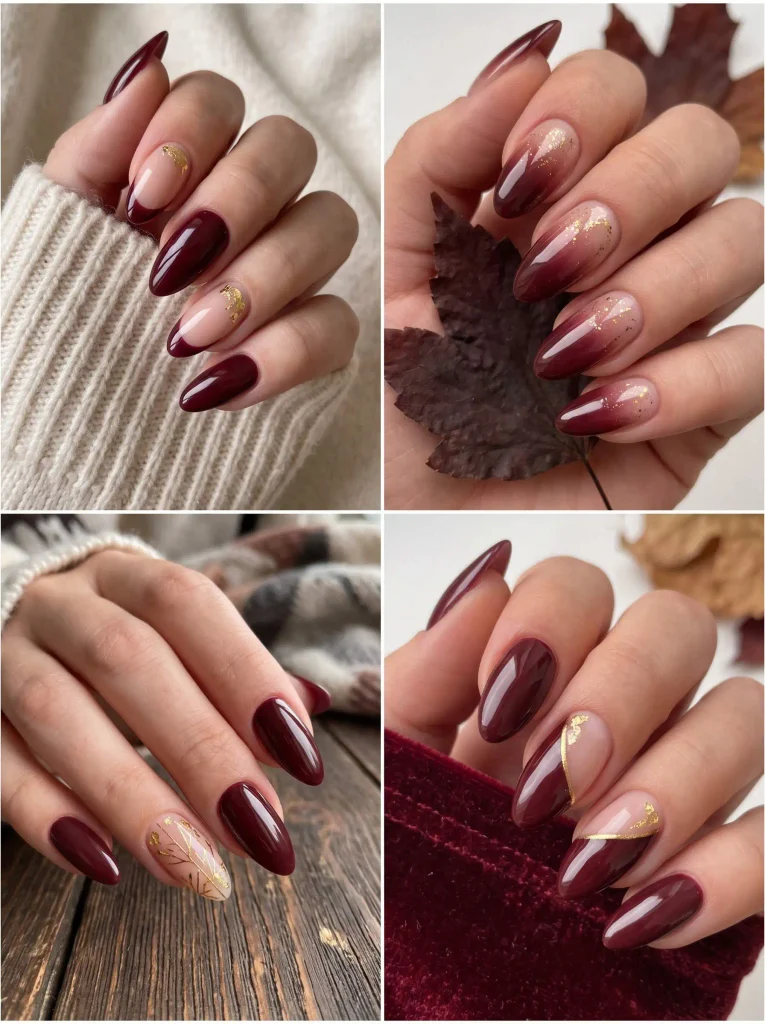 Maroon Almond Fall Nail Designs