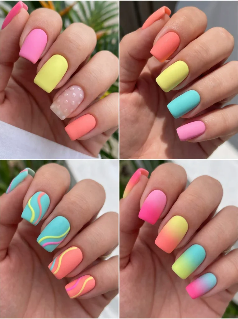 Matte Bright Summer Color Nails