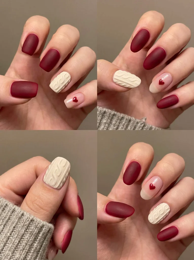 Matte Red Sweater Christmas Nails