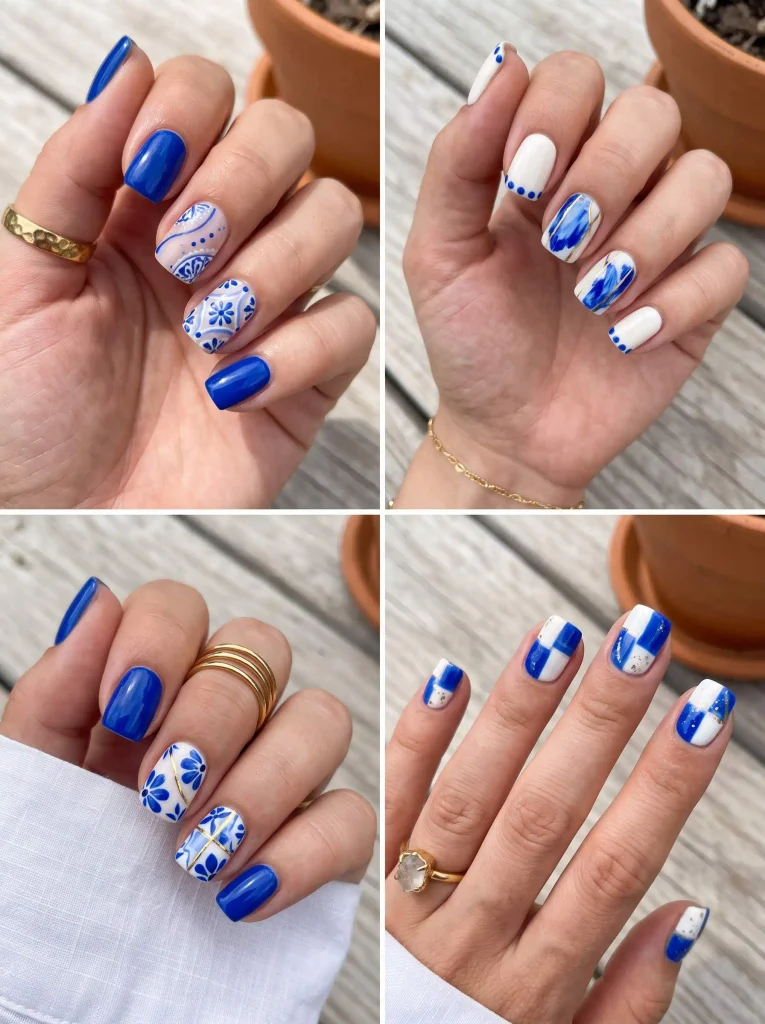 Mediterranean Blue Tile Vacation Nails