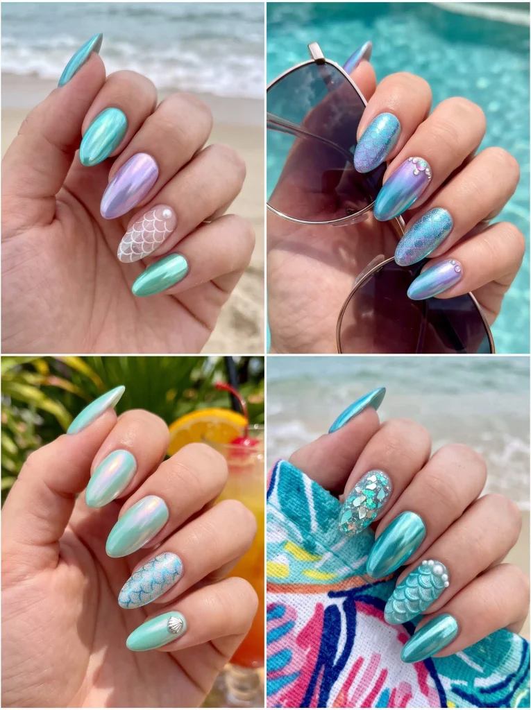 Mermaid Chrome Ocean Summer Nails