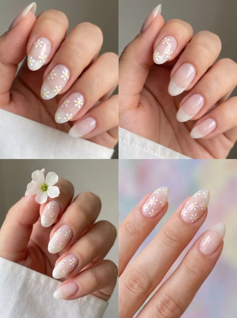 Milky Daisy Spring Nail Art