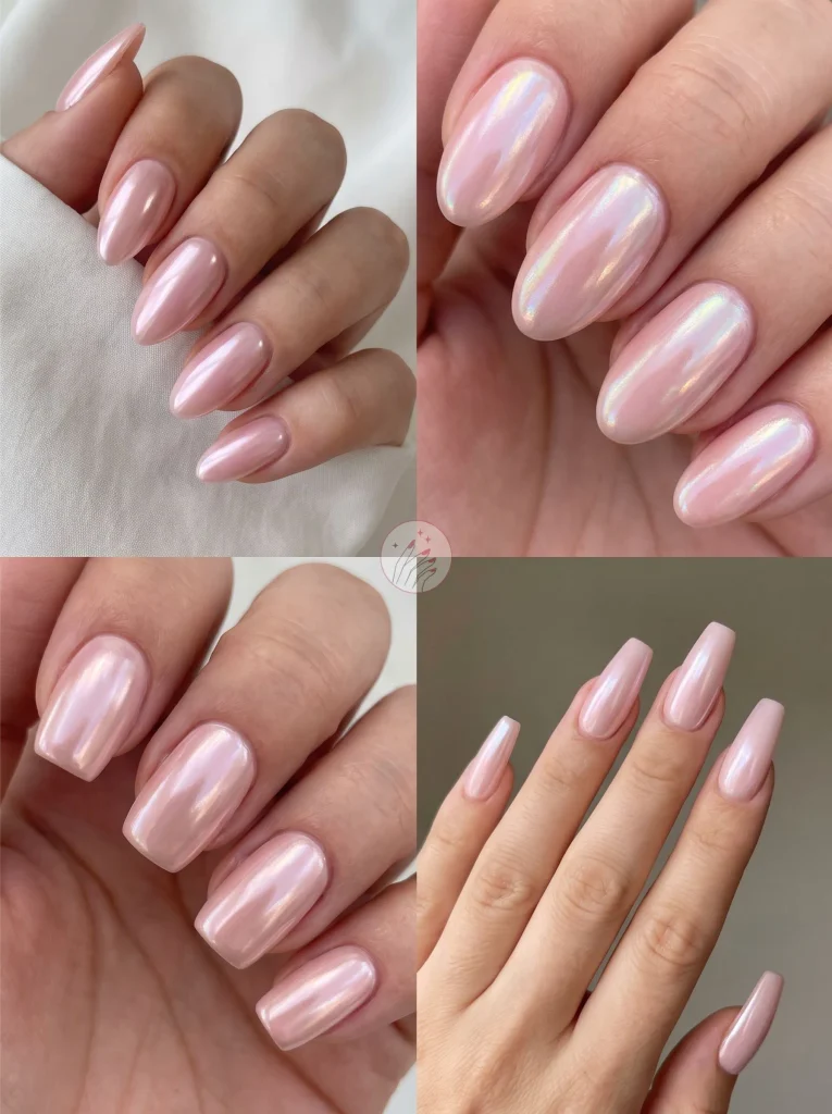 Milky Pink Chrome Gel Nails