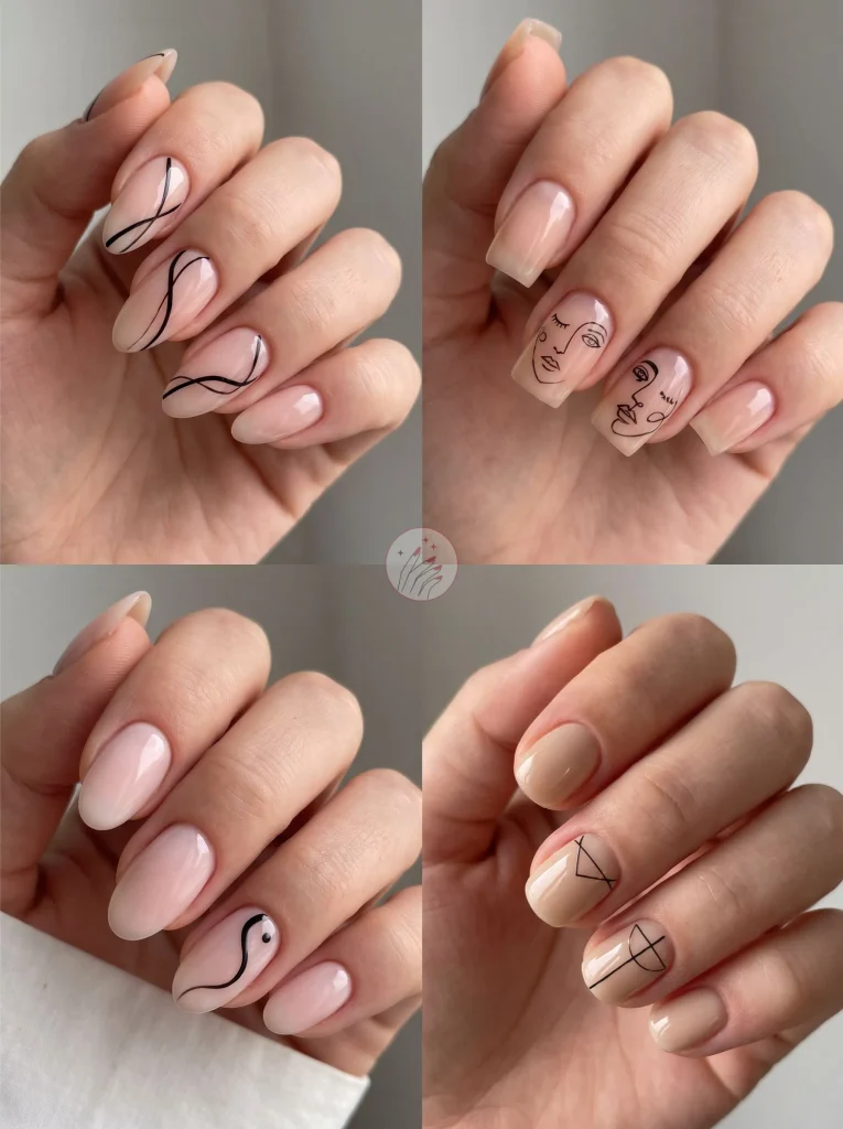 Minimal Line Art Gel Nails