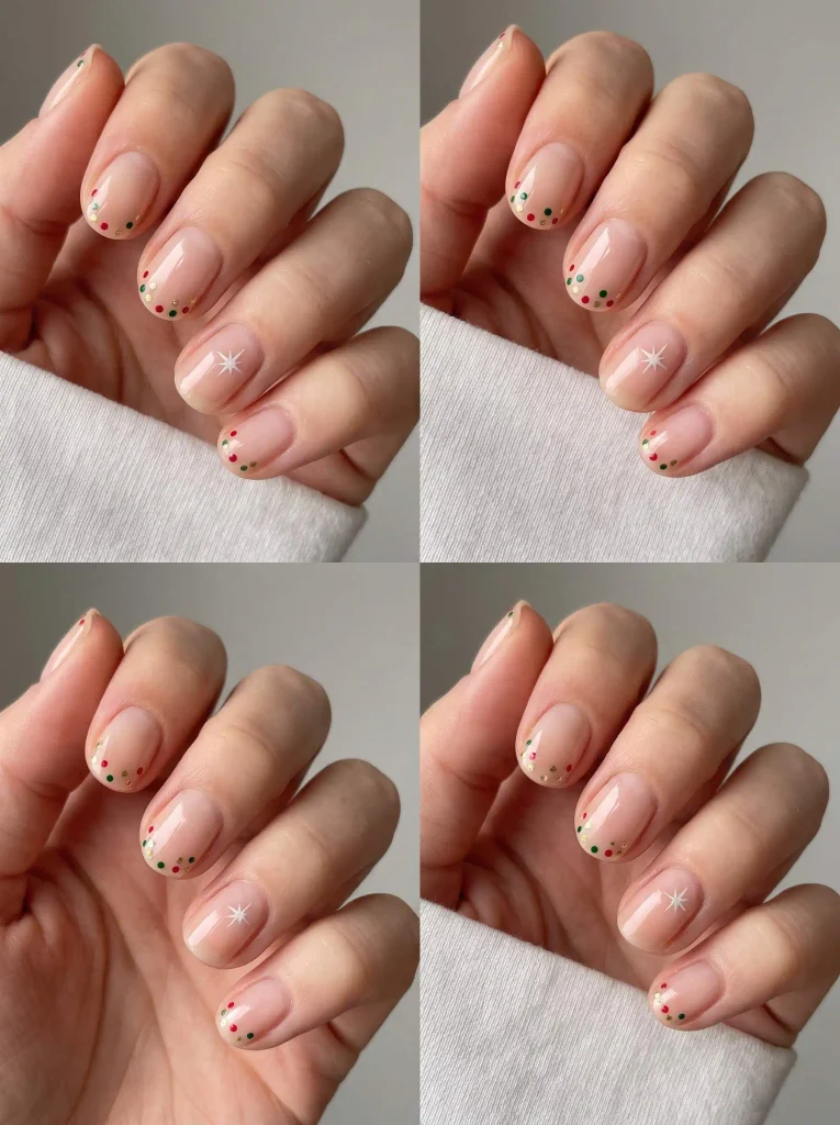 Minimal Nude Christmas Dot Nails