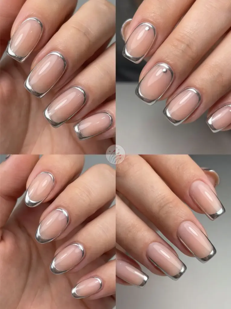 Minimalist Chrome Outline Rounded Square Nails