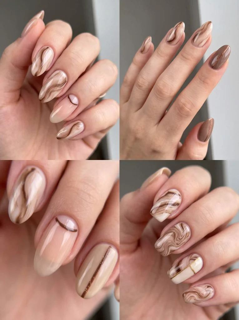Mocha Marble Autumn Gel Nails