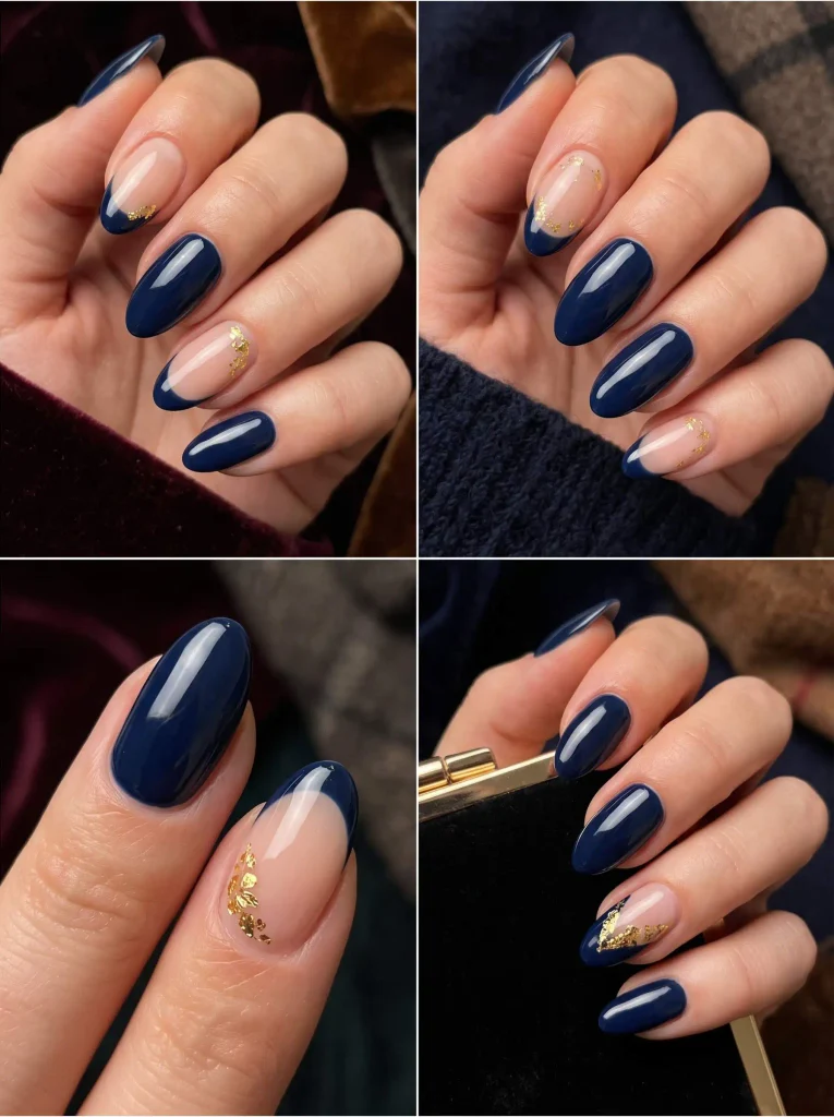Navy Gold Late Fall Nails