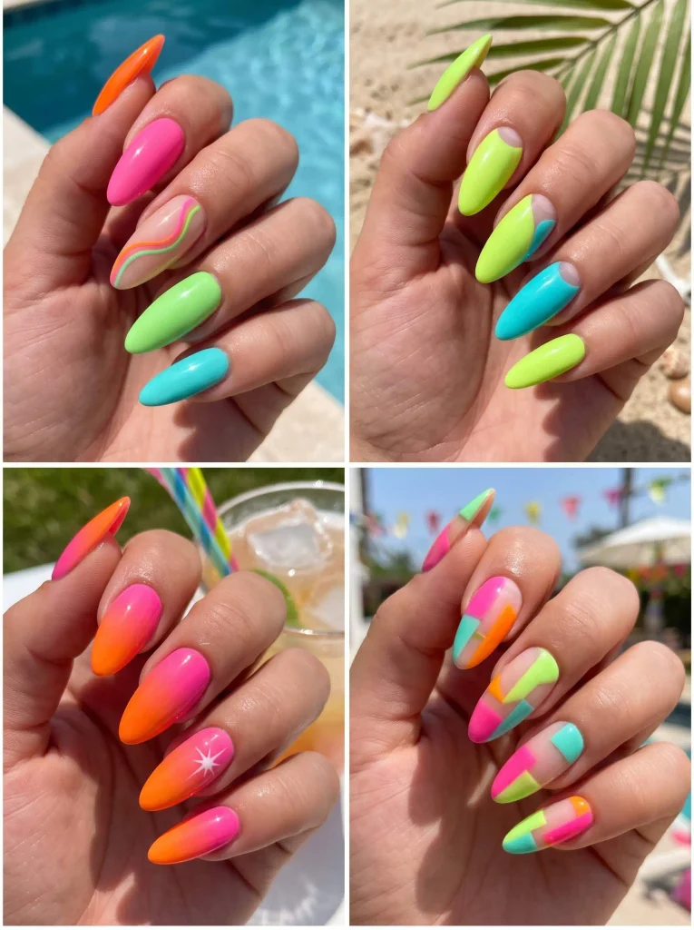 Neon Summer Almond Nails