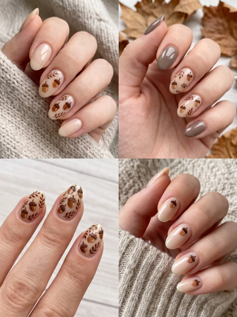 Neutral Acorn Autumn Nail Art