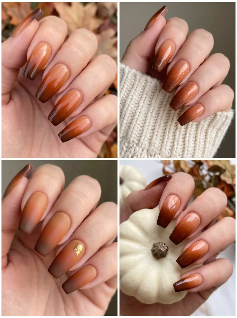 Orange Brown Ombre Fall Nails