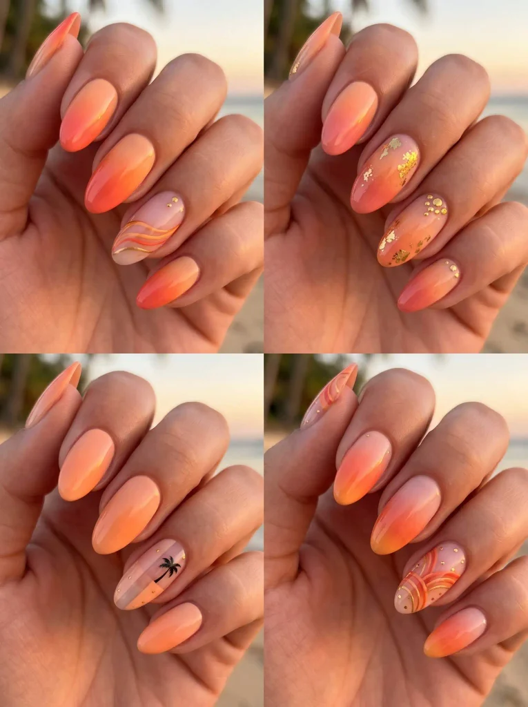 Orange Sunset Vacation Nails