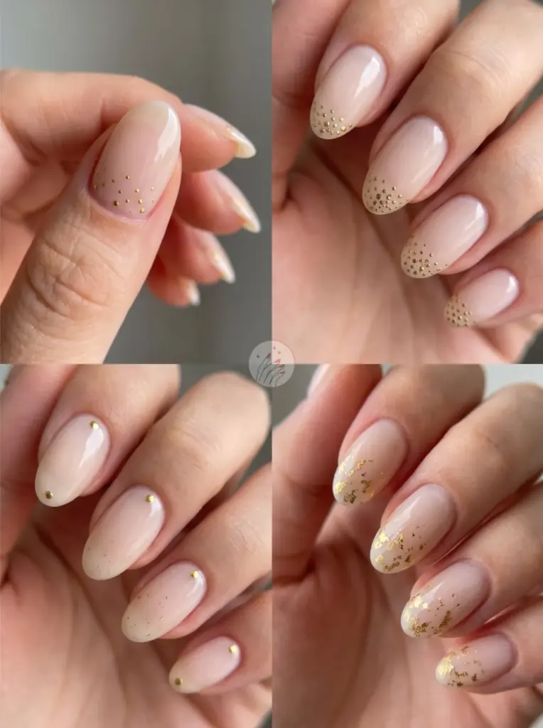 Oval Nails Gold Dot Minimalist