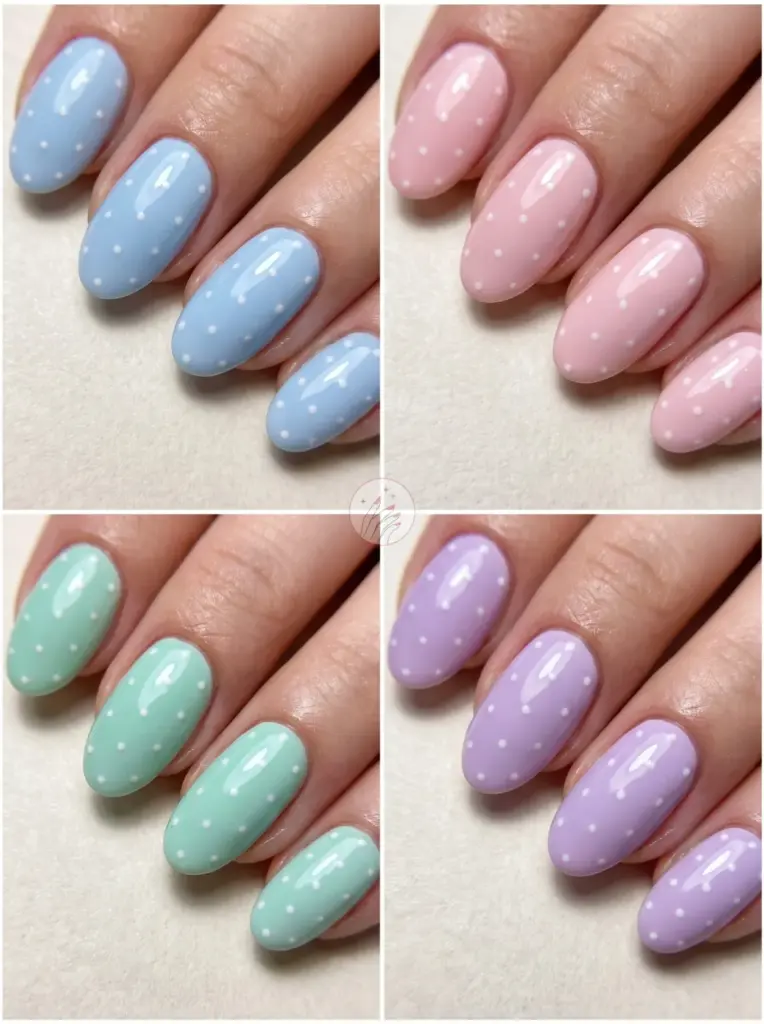 Oval Nails Polka Dot Design