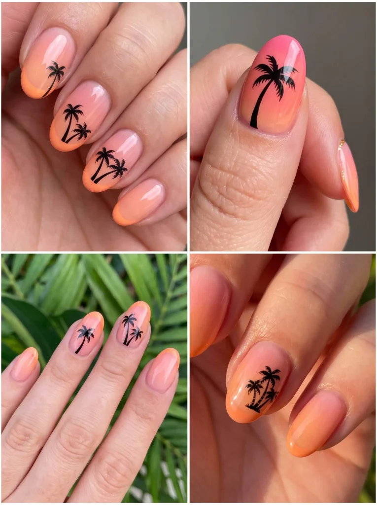 Palm Tree Sunset Summer Nails