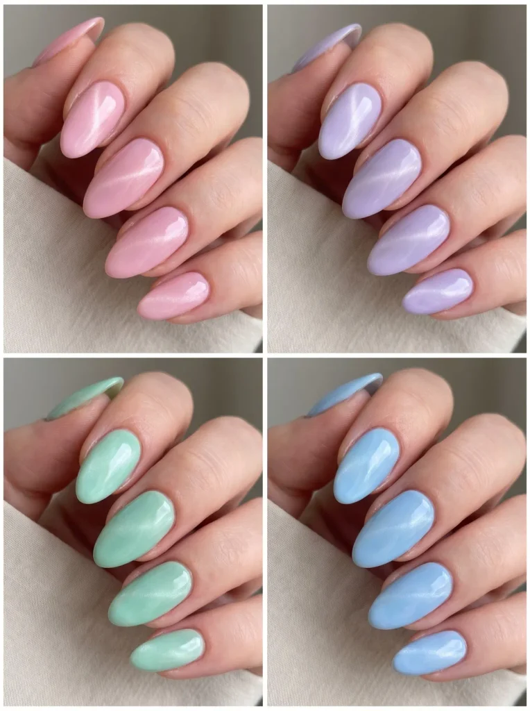 Pastel Cat Eye Spring Nails