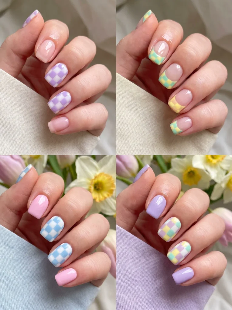 Pastel Checkerboard Spring Nails