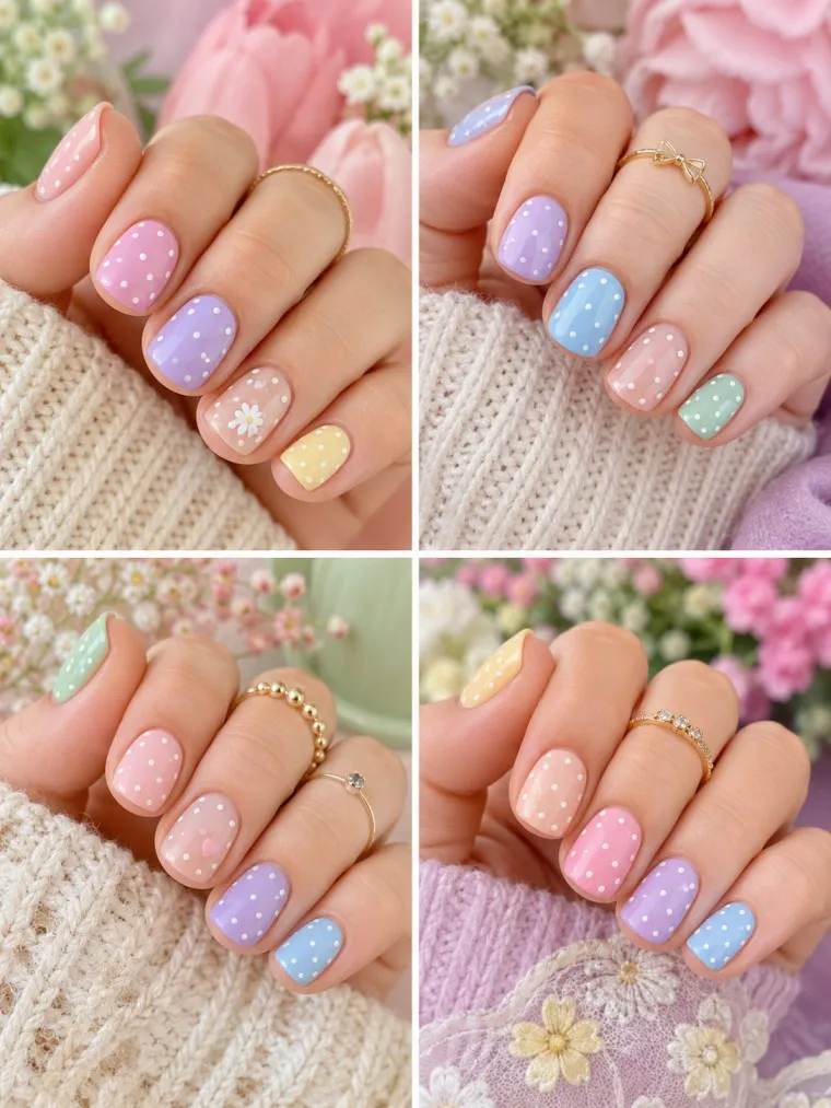 Pastel Easter Polka Dot Nails