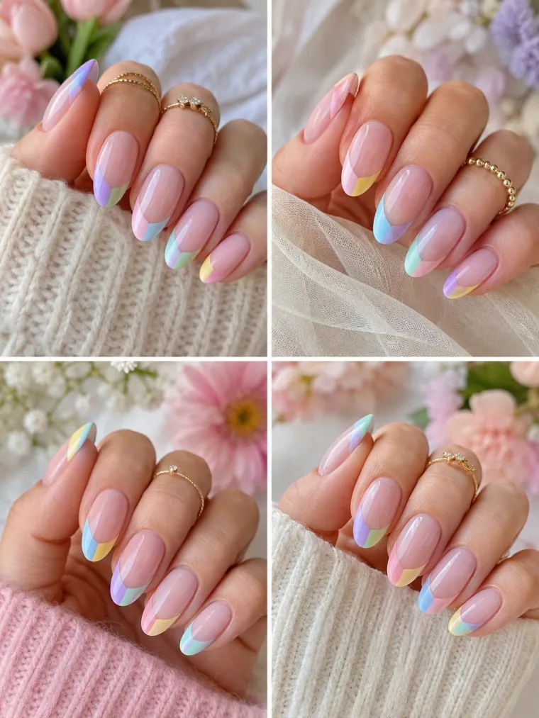Pastel Rainbow Spring Tip Nails