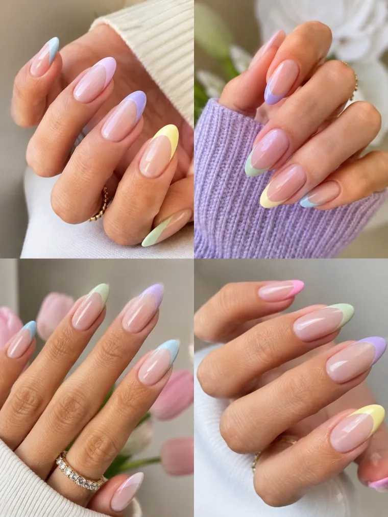 Pastel Spring French Tip Almond Nails