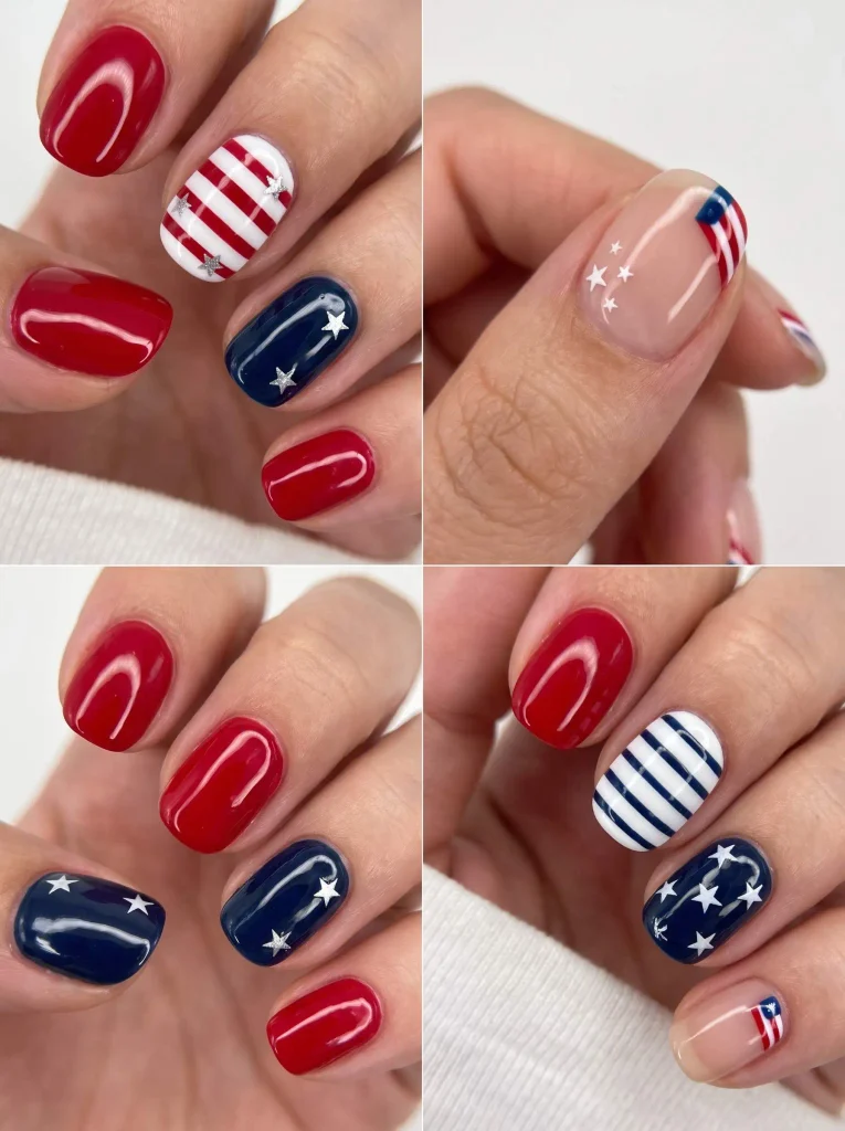 Patriotic Stars Fourth July Nails