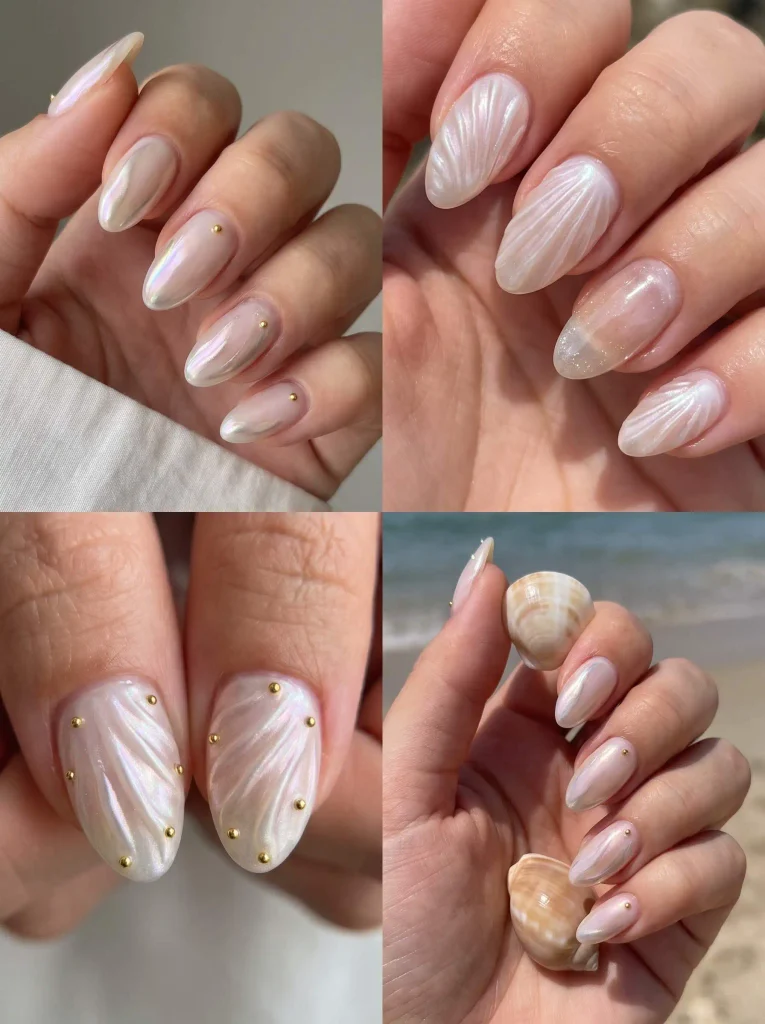 Pearl Seashell Coastal Summer Nails