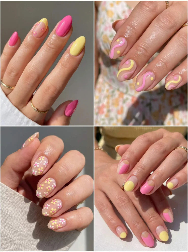 Pink Yellow Summer Nails