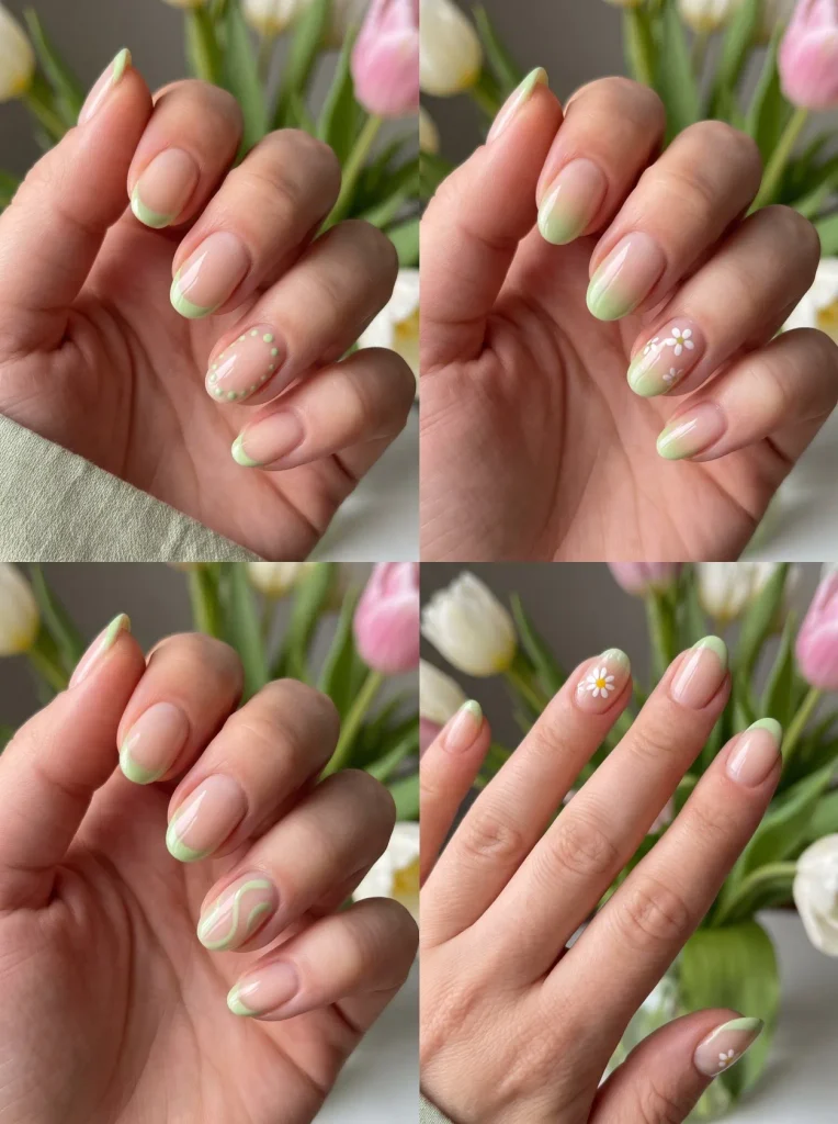 Pistachio Green French Spring Nails