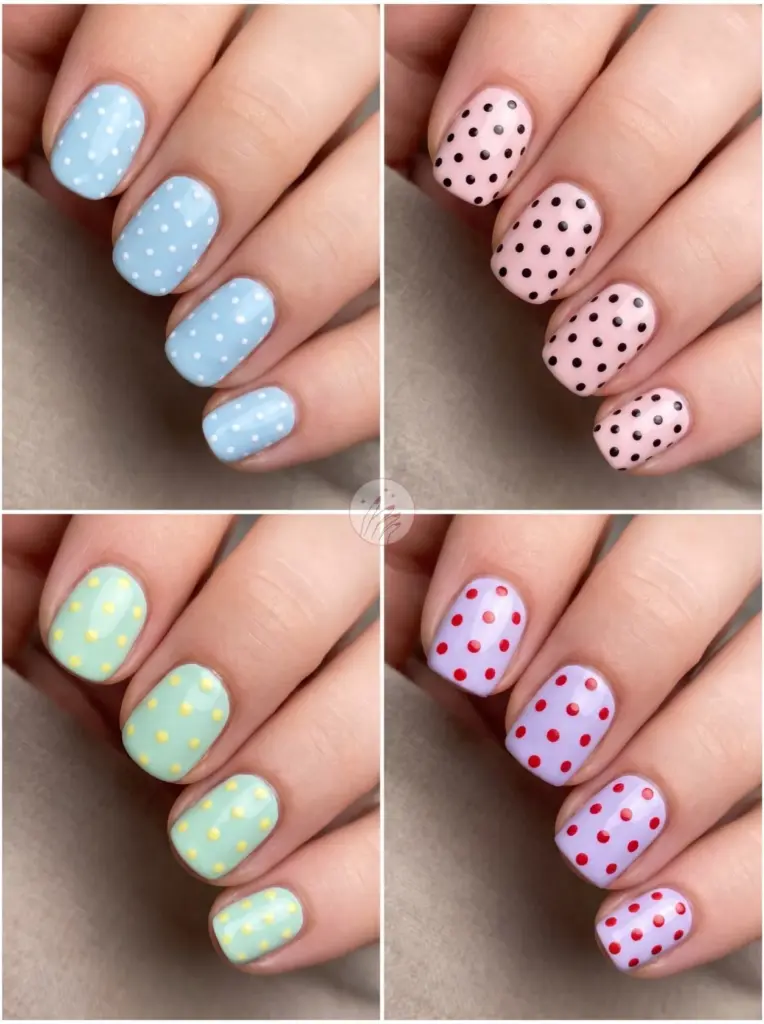 Polka Dot Short Nails Playful Print