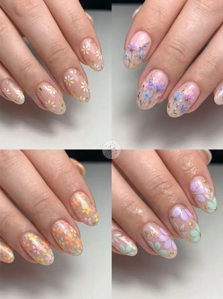 Pretty Pastel Floral Girly Acrylic Nails