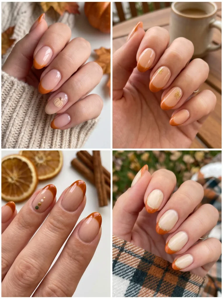 Pumpkin French Tip Autumn Nails