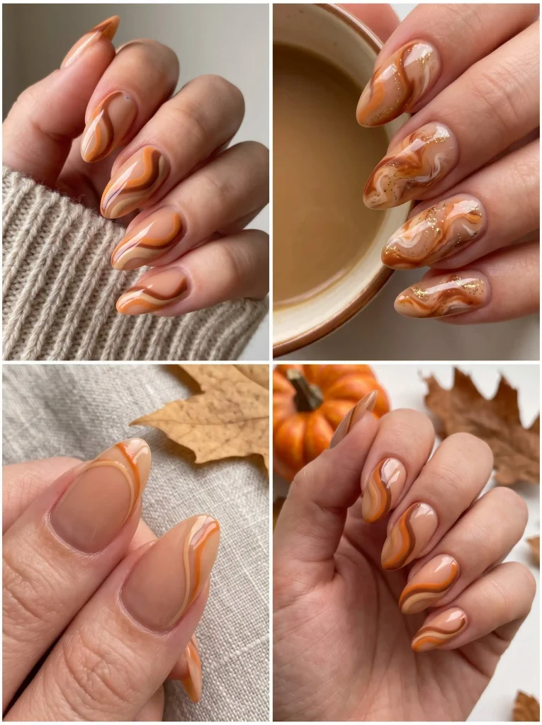 Pumpkin Spice Swirl Fall Nails