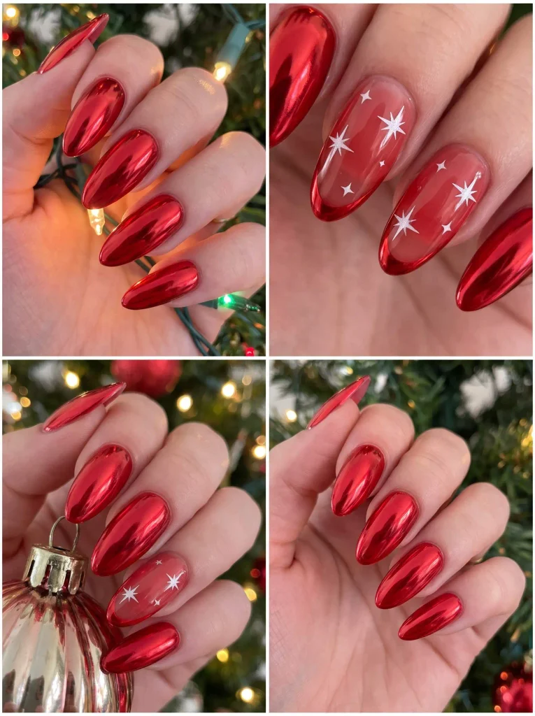 Red Chrome Festive Christmas Nails