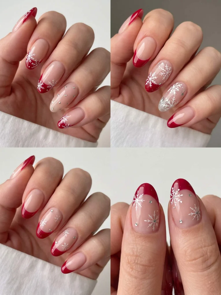 Red French Snowflake Christmas Nails