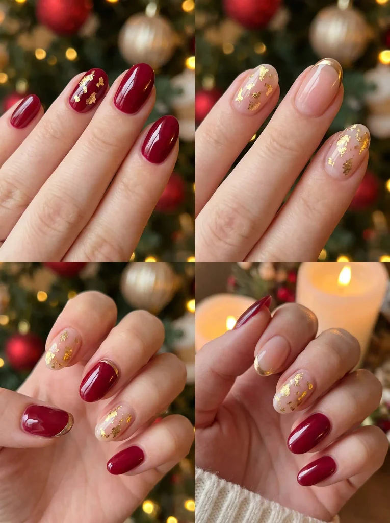 Red Gold Foil Holiday Nails
