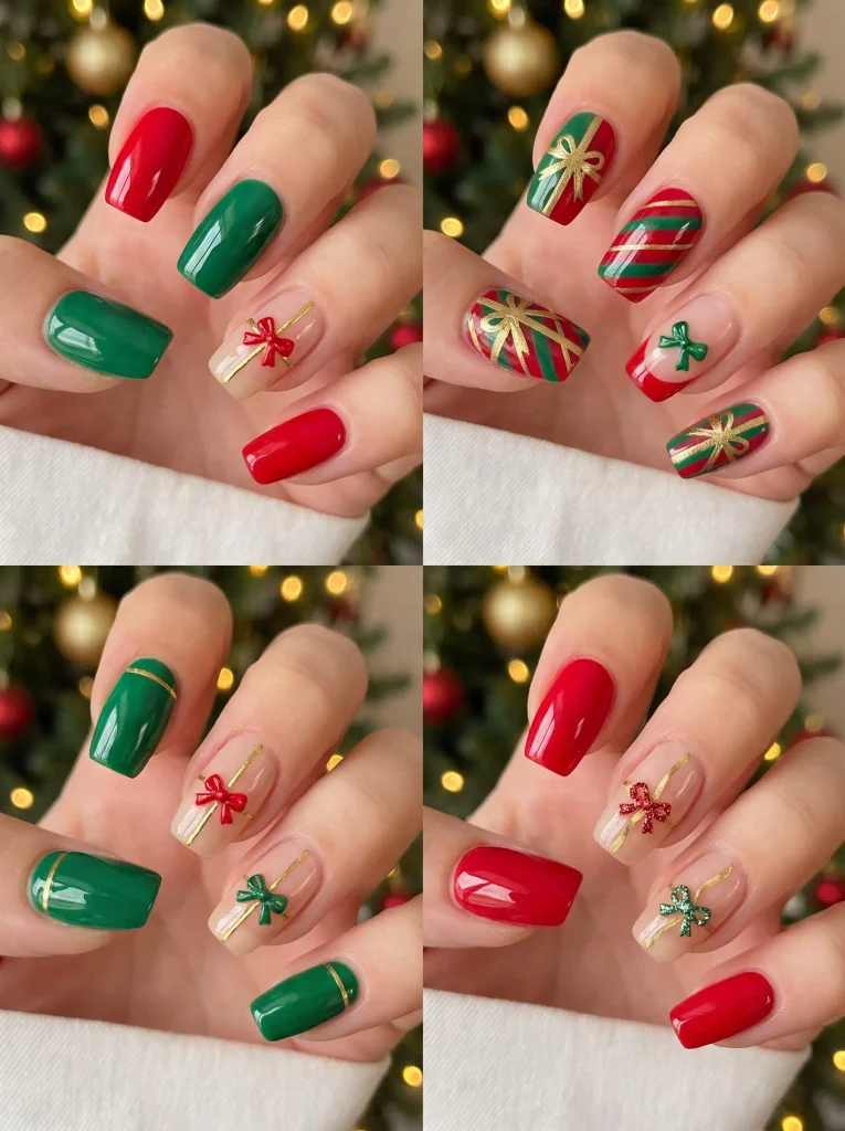 Red Green Gift Wrap Nails