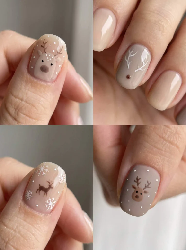 Reindeer Neutral Holiday Nail Design
