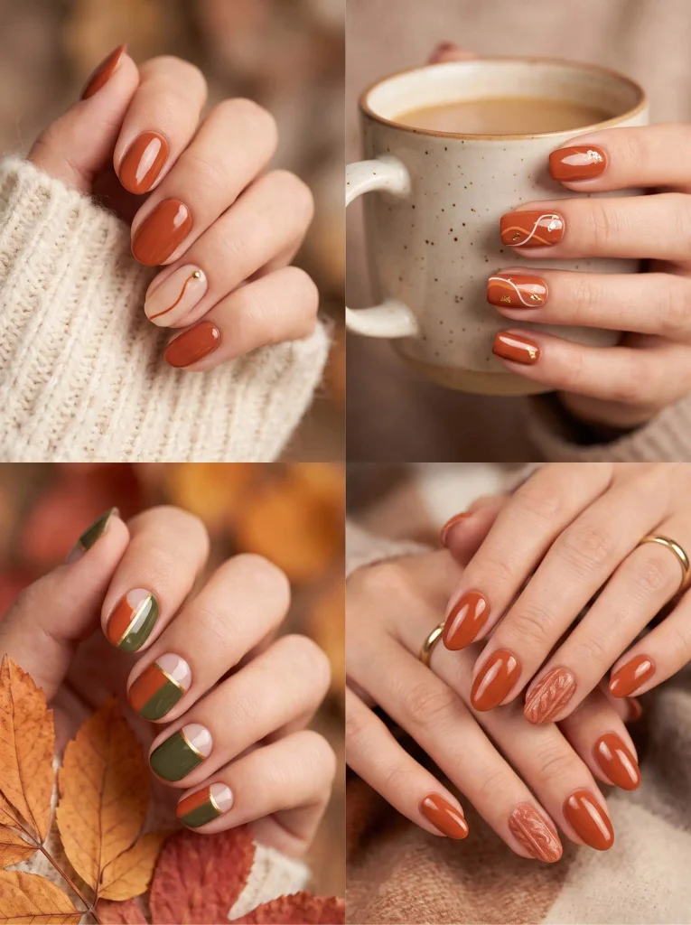 Rust Orange Glossy Autumn Nails