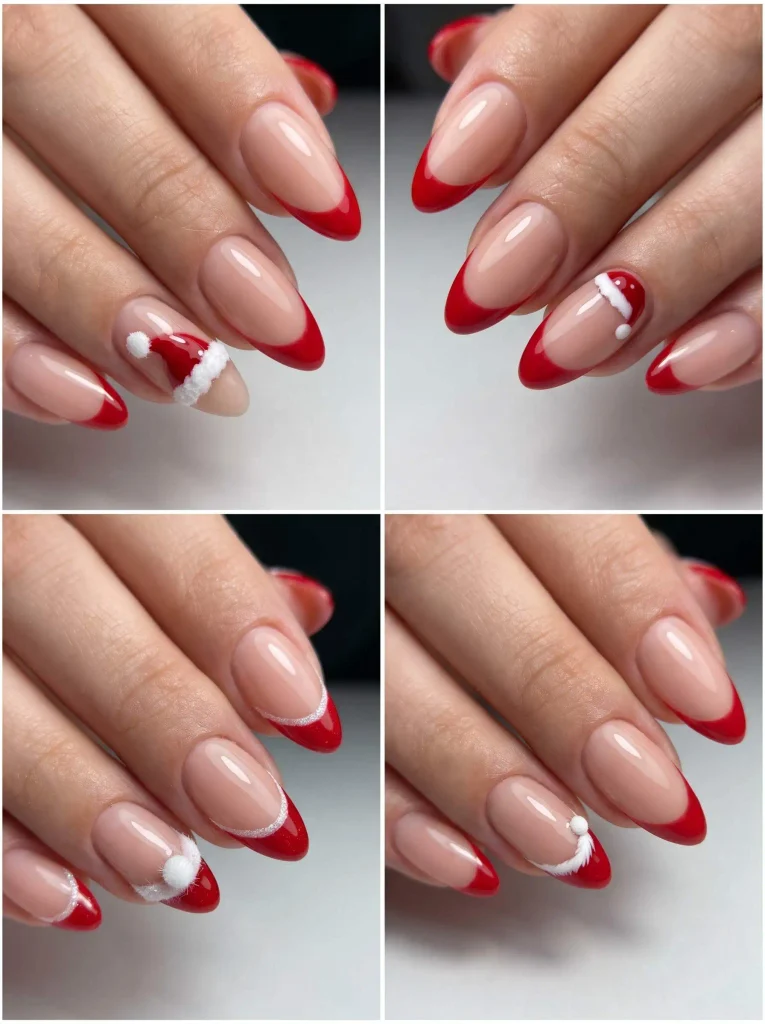 Santa Hat Red French Nails