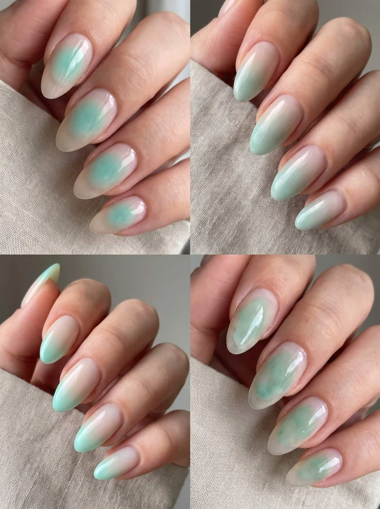 Seafoam Aura Summer Almond Nails