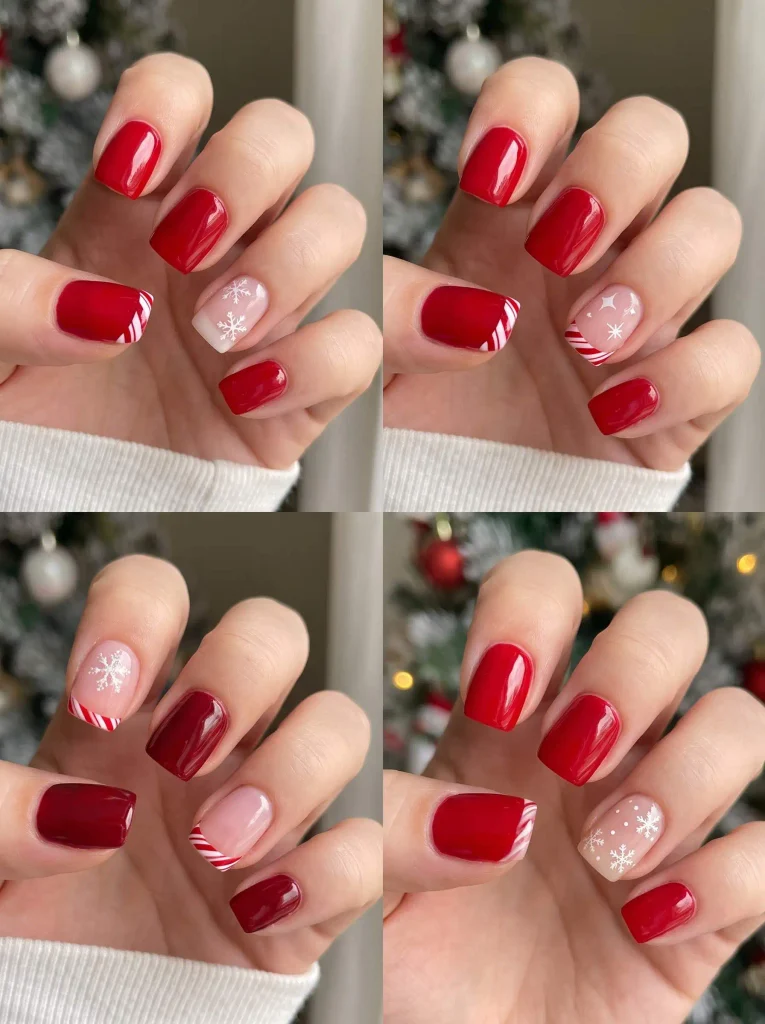 Short Red Square Christmas Nails