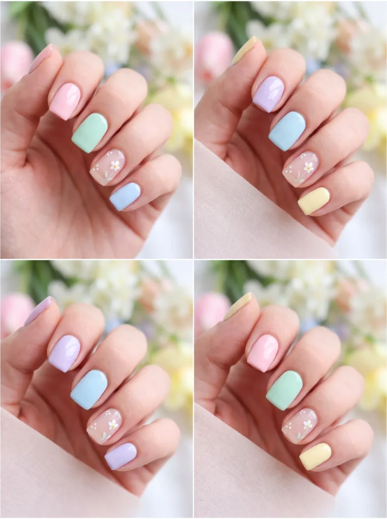 Short Square Pastel Spring Nails