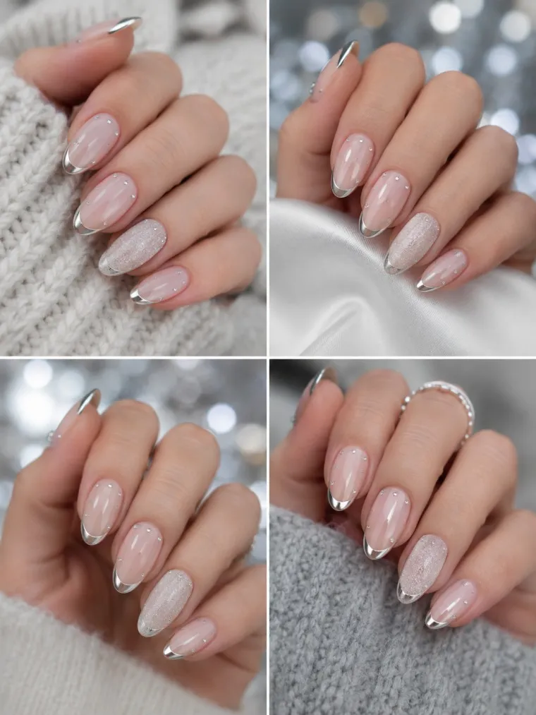 Silver Frost French Tip Nails