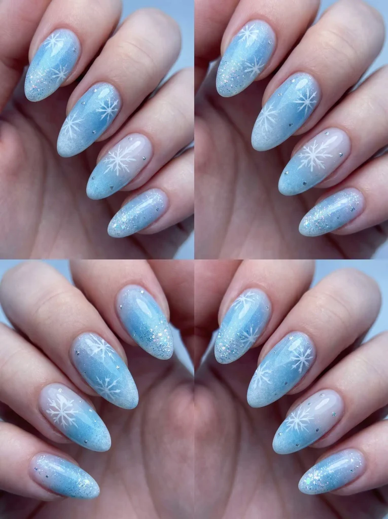 Snowflake Blue Winter Christmas Nails