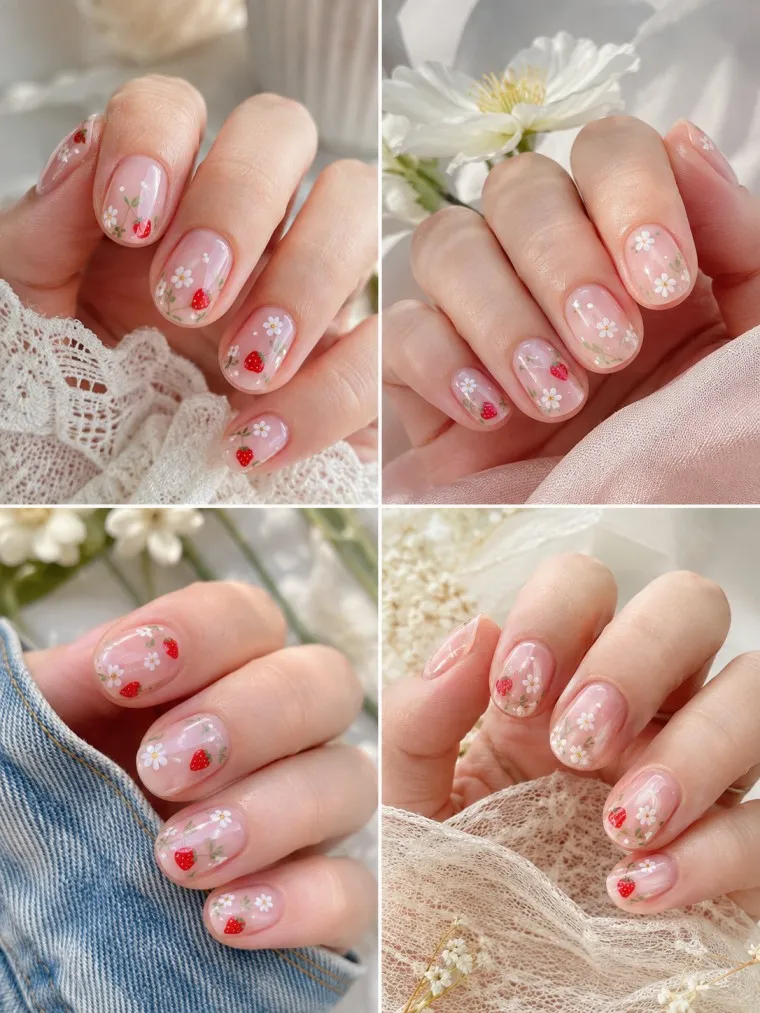 Strawberry Floral Spring Nails