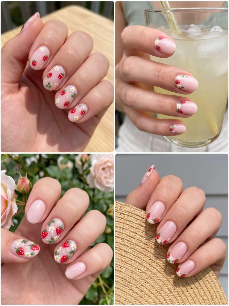 Strawberry Floral Summer Nails