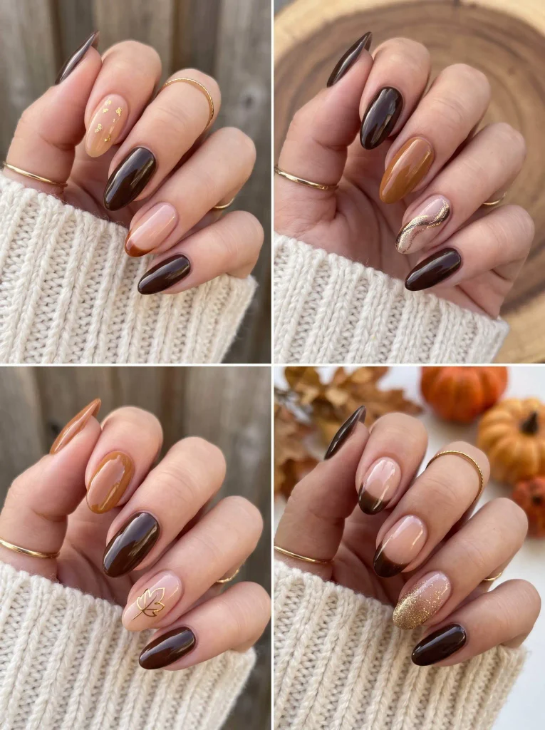 Thanksgiving Brown Gold Fall Nails